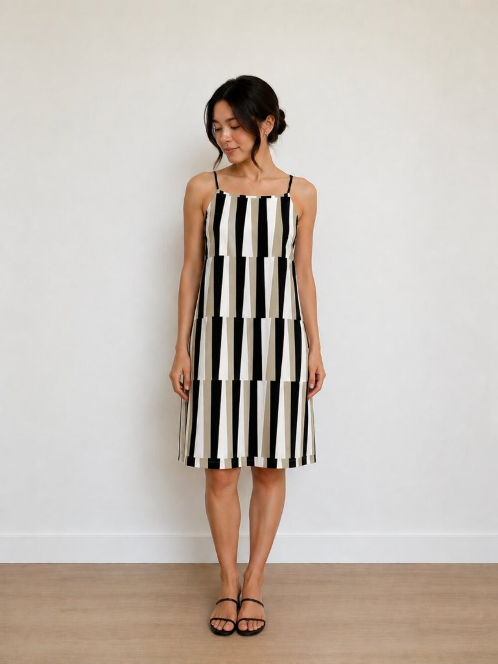NWT Petite Linen Blend Shift Dress Ann Taylor Factory 6P Black Beige Sleeveless